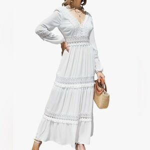 Elegant White Lace Maxi Dress